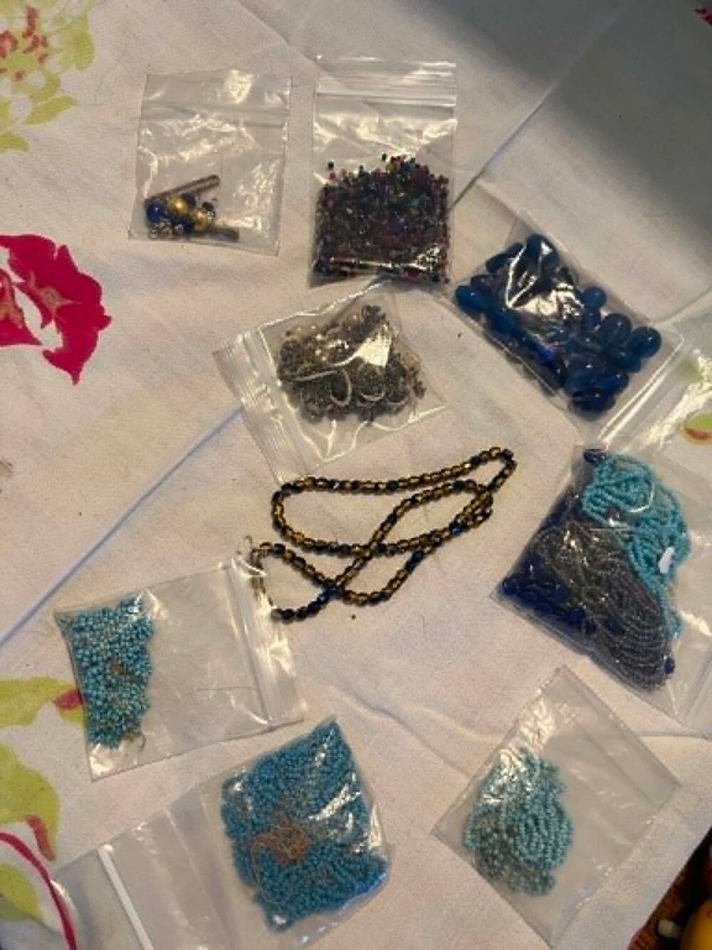 LOT of ANTIQUE Seed & Various Glass Beads Restoration Crafts BLUES